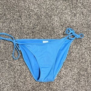 Blue Ribbed Tie Bikini Bottoms